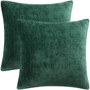 Set of 2 Soft Chenille Throw Pillow Covers Water Repellent16"x16" Emerald Green
